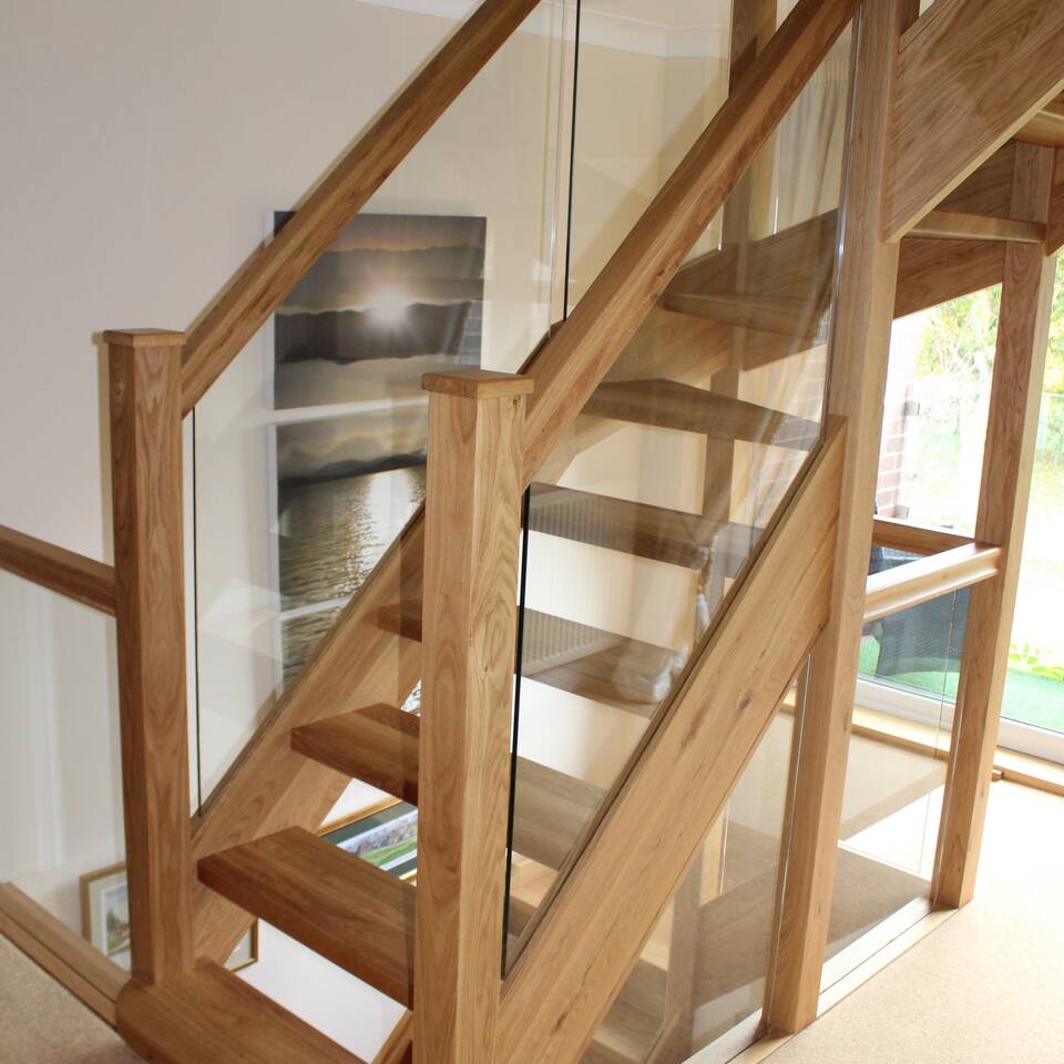 Open riser oak staircase
